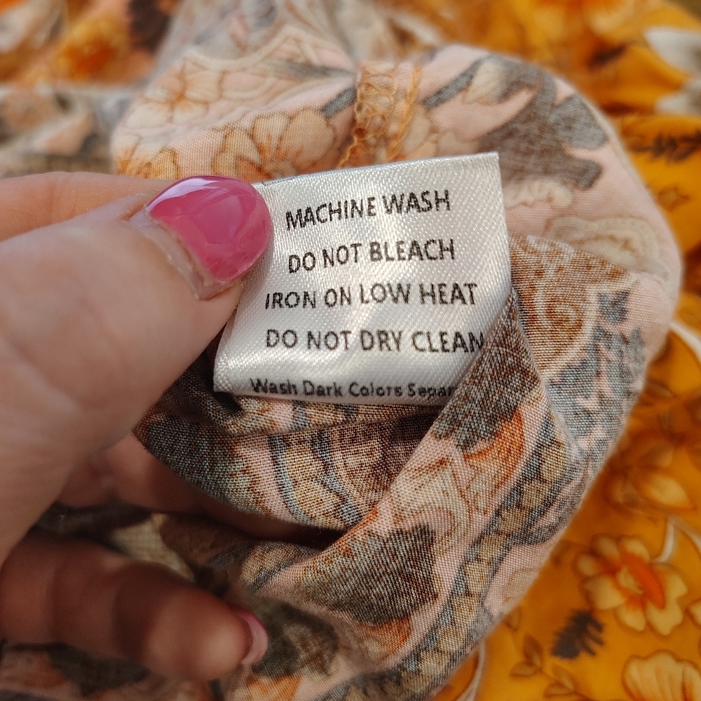 Bluetime Women Medium Casual Boho Gypsy Vacation Hippie Dress Orange Floral - Picture 7 of 7